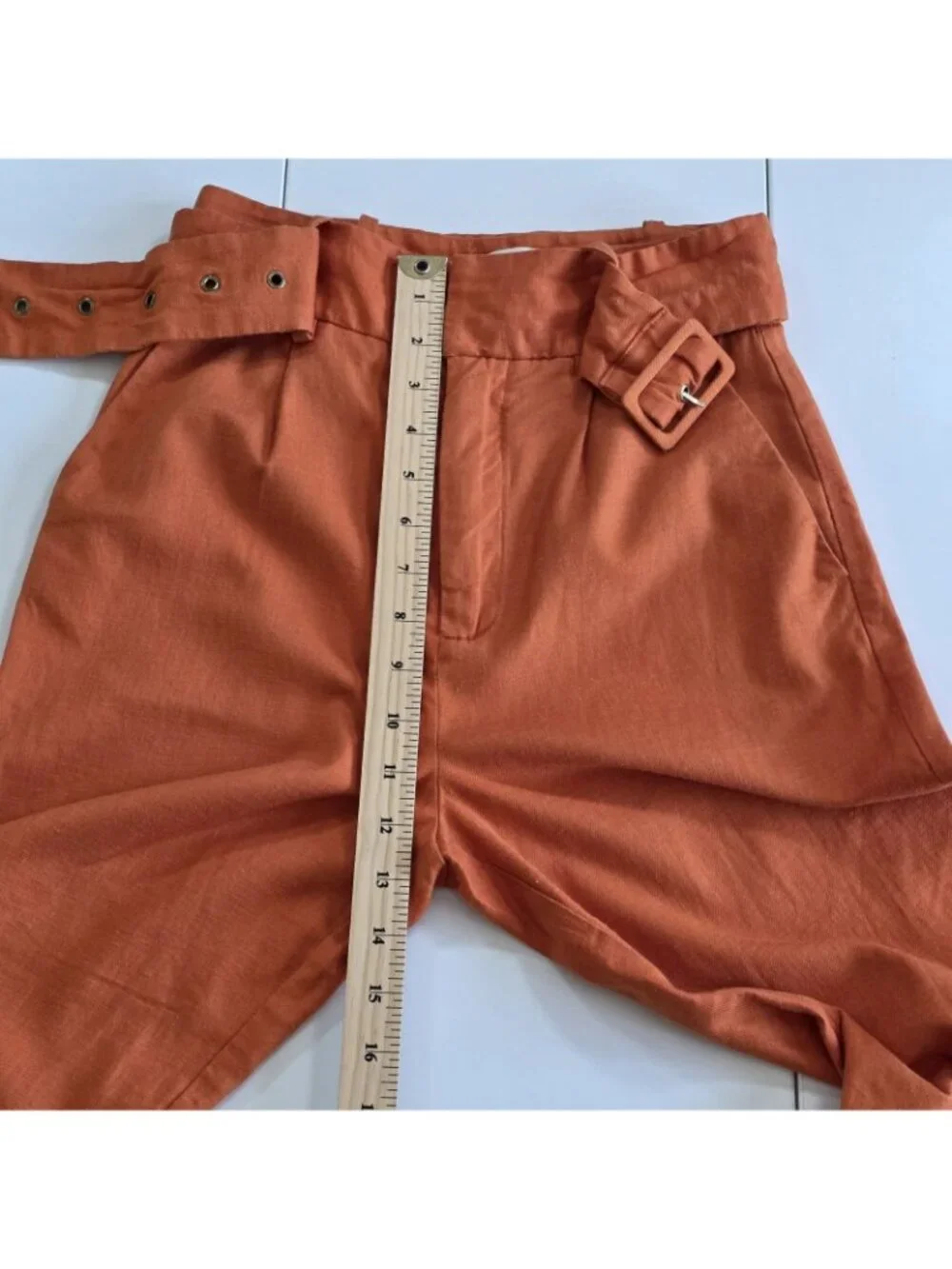 Camila Coelho Kira Pants Womens XS Rust Orange Linen Blend Stretch Quiet Luxury